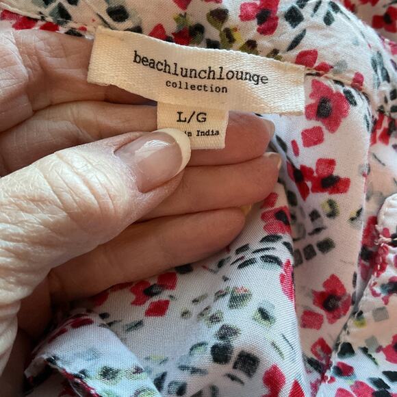 Beach Lunch Lounge Multi Color 3/4 Sleeve Henly Placket Gathered Waist Top L - Picture 4 of 6